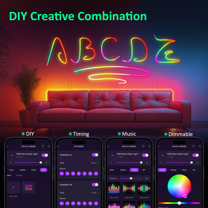 RGB LED trake s Bluetoothom i glasovnim upravljanjem, fleksibilan neon set za osvjetljenje
