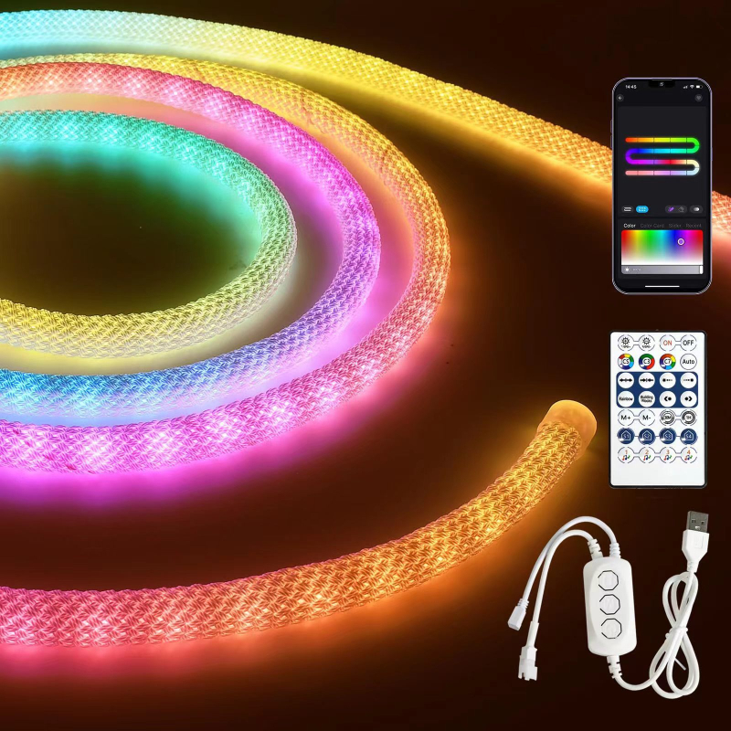 360° RGB LED neonska traka s mrežastim uzorom, fleksibilna, 5V/24V, promjena boja