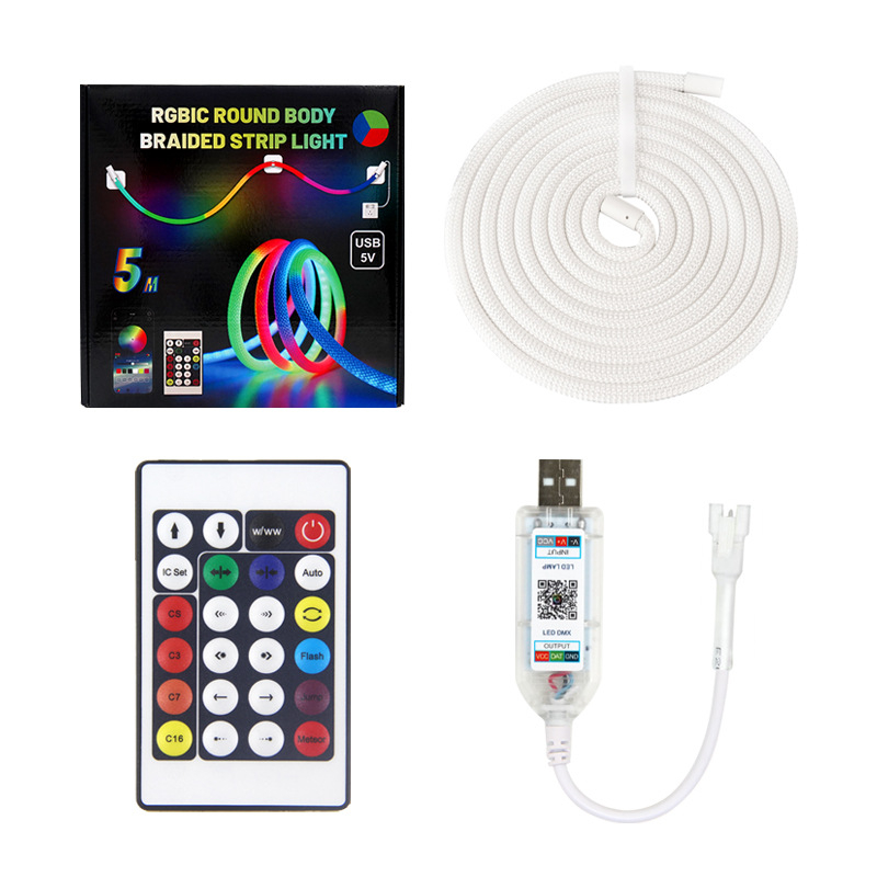 LED kružni 360° RGB sjaj, tkan LED trak, vodootporna neonska svjetlost, svjetlo u obliku linije toka, pametno šaroliko osvjetljenje