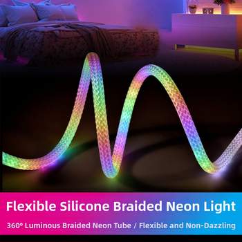 Svietiaca sieťová pletená LED páska s farebnými silikónovými neón RGB efektmi, okrúhly trubkový pás s efektom prúdu vody, vonkajšie použitie, dizajn dračích šupín