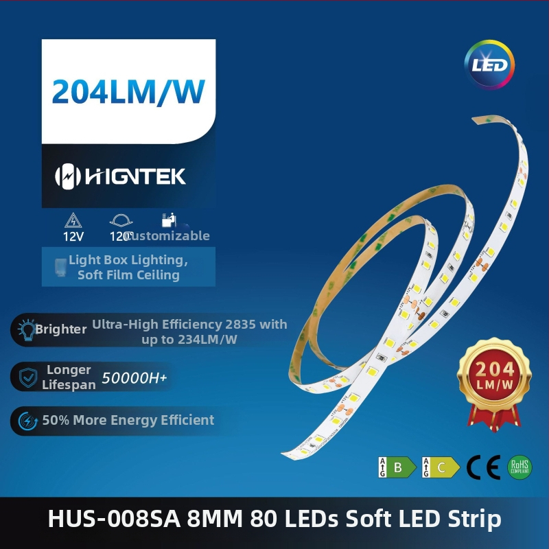 Fleksibilna LED traka 2835, 12V, visoka svjetlosna učinkovitost 204 lm/W, samoljepljiva dekorativna linearna LED traka