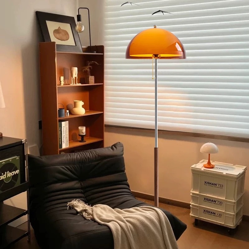 Podna lampa u obliku gljive, francuski vintage stil, LED svjetlo, tijelo od željeza, akrilno sjenilo, visina 1500 mm, pogodna za dnevni boravak, spavaću sobu ili ured