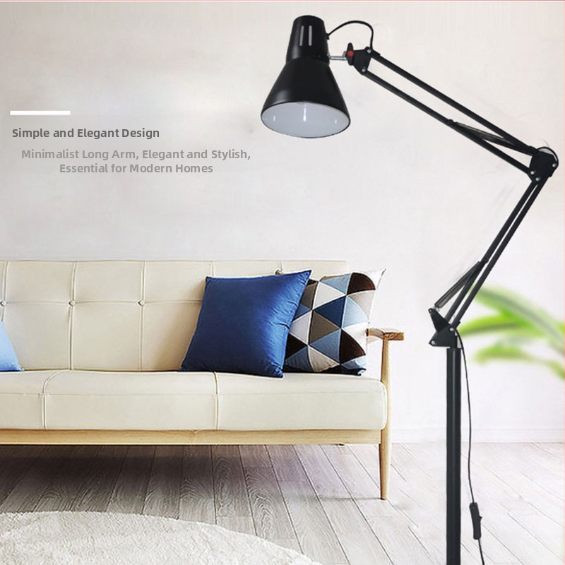 Podna lampa s dužim ramenom za dnevni boravak i spavaću sobu, metalno tijelo, E27, 220V, visina podesiva do 30 cm, dimenzije 1800 × 200 mm, 1 izvor svjetla