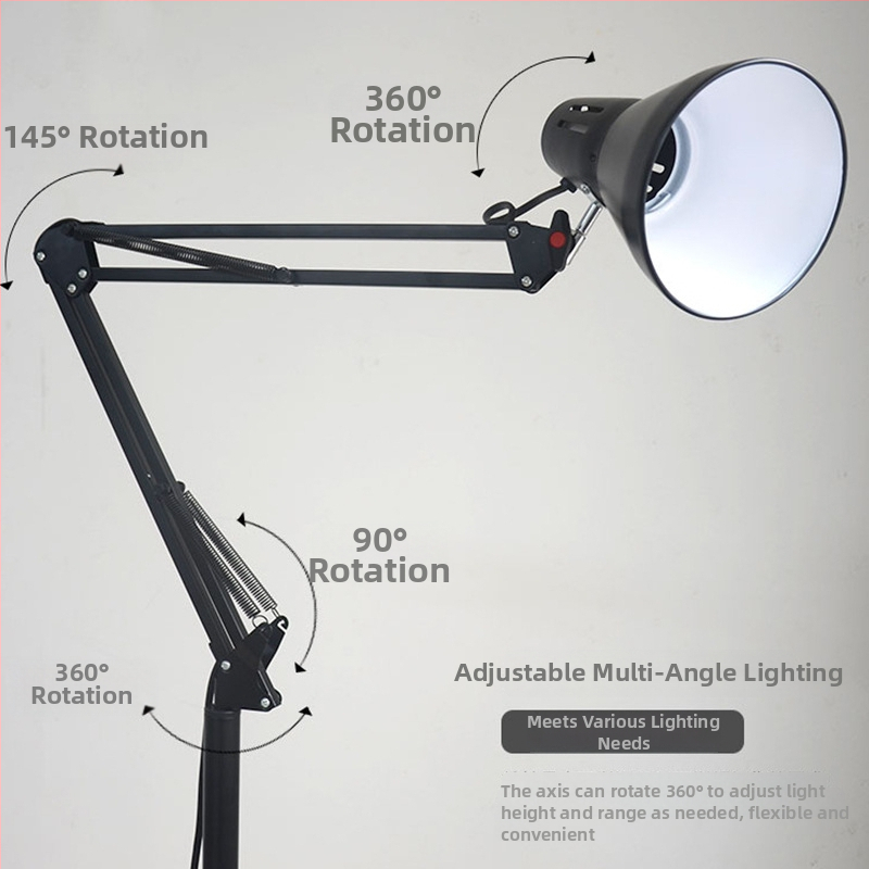 Podna lampa s dužim ramenom za dnevni boravak i spavaću sobu, metalno tijelo, E27, 220V, visina podesiva do 30 cm, dimenzije 1800 × 200 mm, 1 izvor svjetla