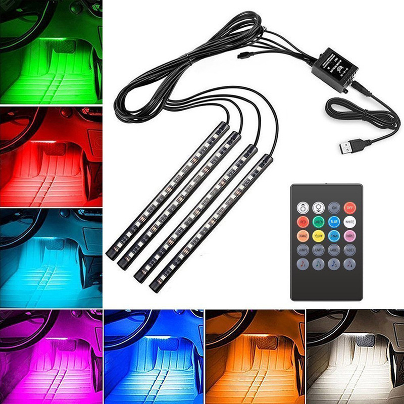 RGB LED ambijentalna traka za automobil, 1-4 izlaza, rasvjeta prostora ispod nogu, osjetljivo na glazbu, daljinsko upravljanje