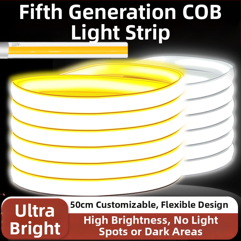 COB LED traka 220V, Sanan čip, 80 CRI, ultra-jaka, vodootporna IP65, samoljepljiva linearna rasvjeta za pozadinu televizora i ormarića