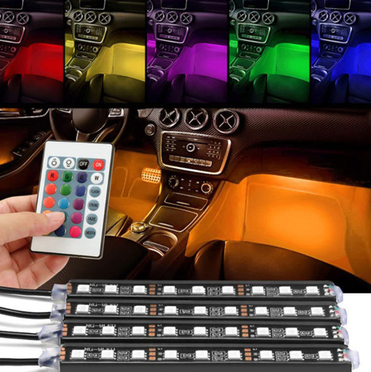 Unutarnja LED traka za automobil s 9 LED, podjela 1 na 4, daljinsko upravljanje, RGB 5050