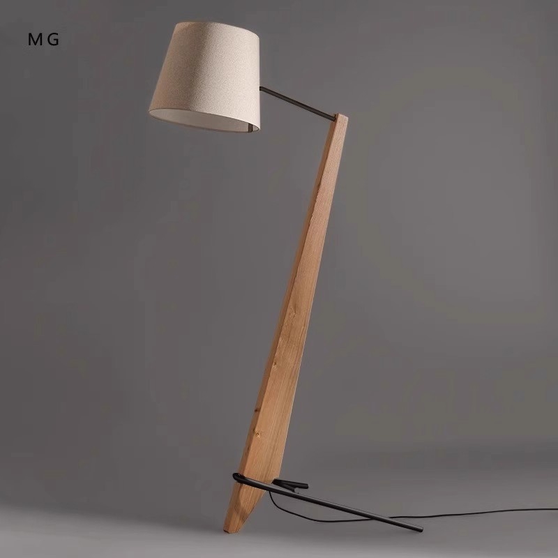 Nordijska podna lampa od masivnog drveta s tekstilnim abažūrom, LED, 180 cm, neprekidno podešavanje svjetla i trobojno podešavanje