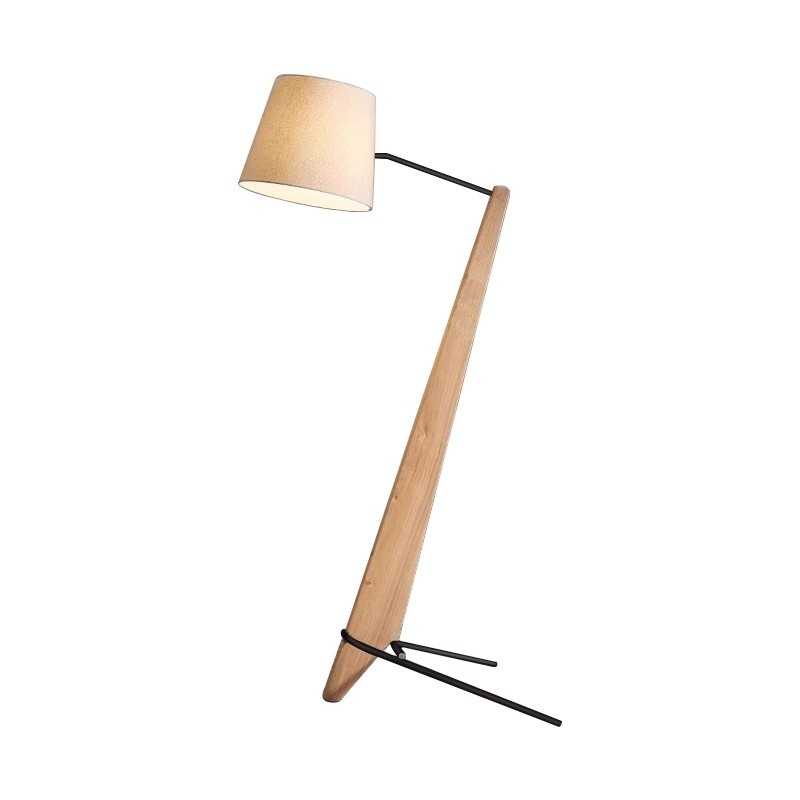 Nordijska podna lampa od masivnog drveta s tekstilnim abažūrom, LED, 180 cm, neprekidno podešavanje svjetla i trobojno podešavanje