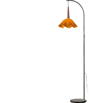 Vintage podna lampa s cvjetnim uzorkom i crvenim mramornim abažurom, za dnevni boravak i spavaću sobu