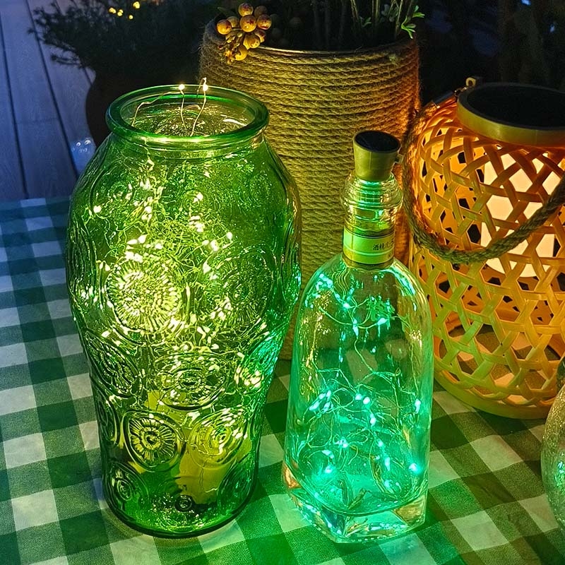 Solarne vanjske LED lampe s bakrenim žicom – lampice za čep boce, svadbena i božićna dekoracija, vrtna atmosfera