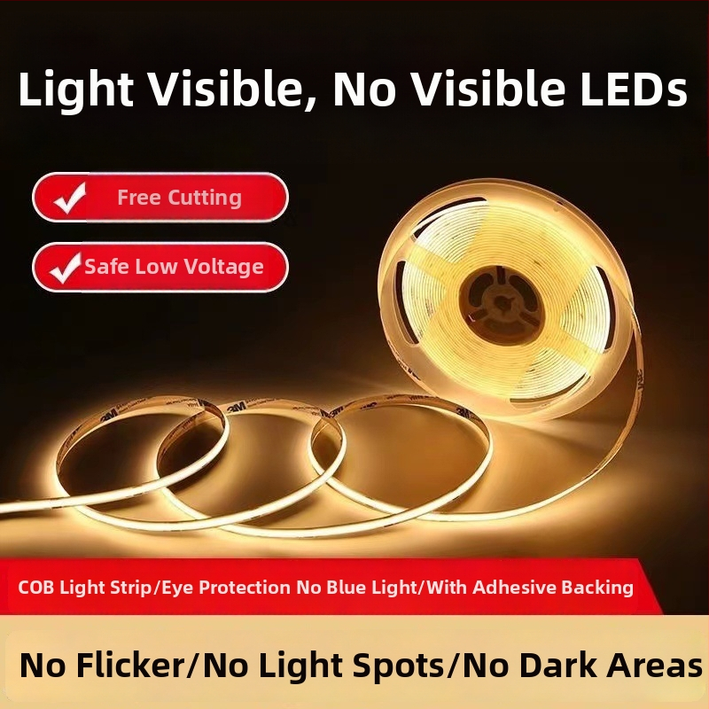 12V–24V COB LED trak, samoljepljiv na strop, ultra jasna, fleksibilan, prigušiv, CRI 80, 320–1600 LED, kut snopa 120°, vodootporan