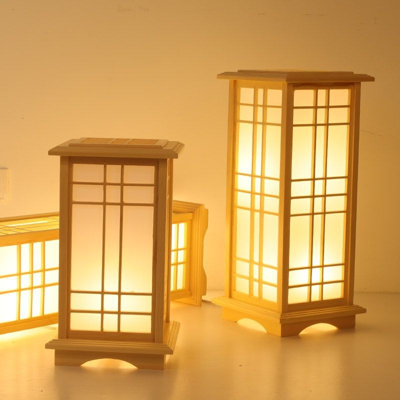 Japanski stil tatami podna lampa s drvenim tijelom, dva LED izvora, sjenilo od pergamenta, visina prilagodljiva do 900 mm