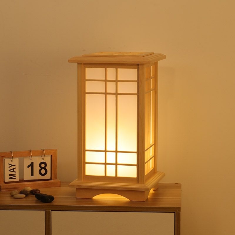 Japanski stil tatami podna lampa s drvenim tijelom, dva LED izvora, sjenilo od pergamenta, visina prilagodljiva do 900 mm