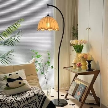 Krem podna lampa u S-obliku, za dnevni boravak i spavaću sobu, nordijskog stila, rasvjeta za čitanje pored kreveta