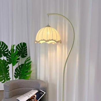 Krem podna lampa u S-obliku, za dnevni boravak i spavaću sobu, nordijskog stila, rasvjeta za čitanje pored kreveta