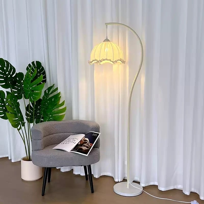 Krem podna lampa u S-obliku, za dnevni boravak i spavaću sobu, nordijskog stila, rasvjeta za čitanje pored kreveta
