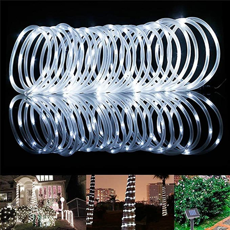 Solarni LED niz od gumenog cijevnog svjetla, vanjska vodootporna dekoracija za božićni dvorište, 200 LED, topla bijela 3000K