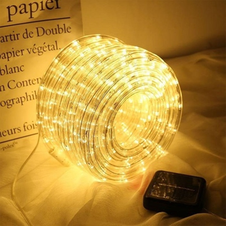 Solarni LED niz od gumenog cijevnog svjetla, vanjska vodootporna dekoracija za božićni dvorište, 200 LED, topla bijela 3000K