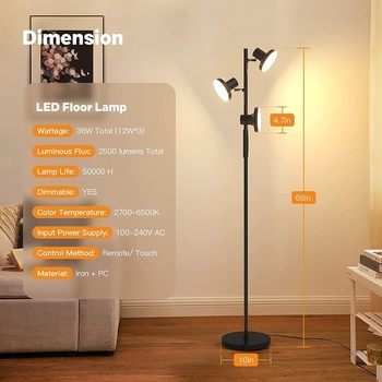Tri neovisno upravljane podne lampe s daljinskim i dodirnim upravljanjem, pogodno za dnevni boravak, spavaću sobu i ured