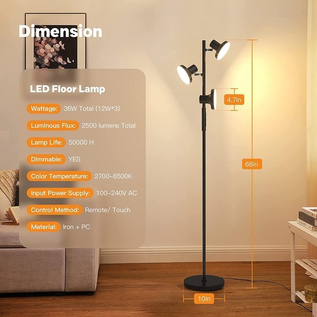 Tri neovisno upravljane podne lampe s daljinskim i dodirnim upravljanjem, pogodno za dnevni boravak, spavaću sobu i ured