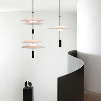 Visilica s UFO stilom i nordijskim minimalističkim dizajnom, LED, aluminijsko tijelo i PMMA abažur, jedna glavna svjetiljka, visina do 1.8 m, pogodna za dnevni boravak i blagovaonu