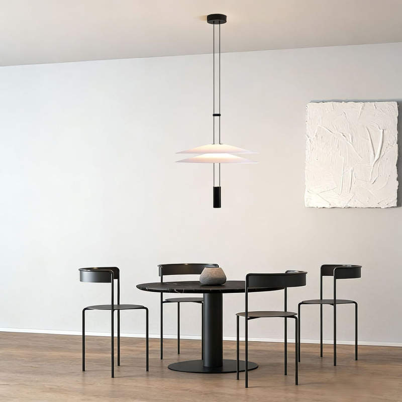 Visilica s UFO stilom i nordijskim minimalističkim dizajnom, LED, aluminijsko tijelo i PMMA abažur, jedna glavna svjetiljka, visina do 1.8 m, pogodna za dnevni boravak i blagovaonu