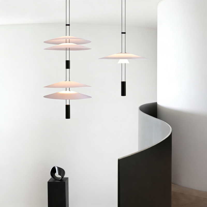 Visilica s UFO stilom i nordijskim minimalističkim dizajnom, LED, aluminijsko tijelo i PMMA abažur, jedna glavna svjetiljka, visina do 1.8 m, pogodna za dnevni boravak i blagovaonu