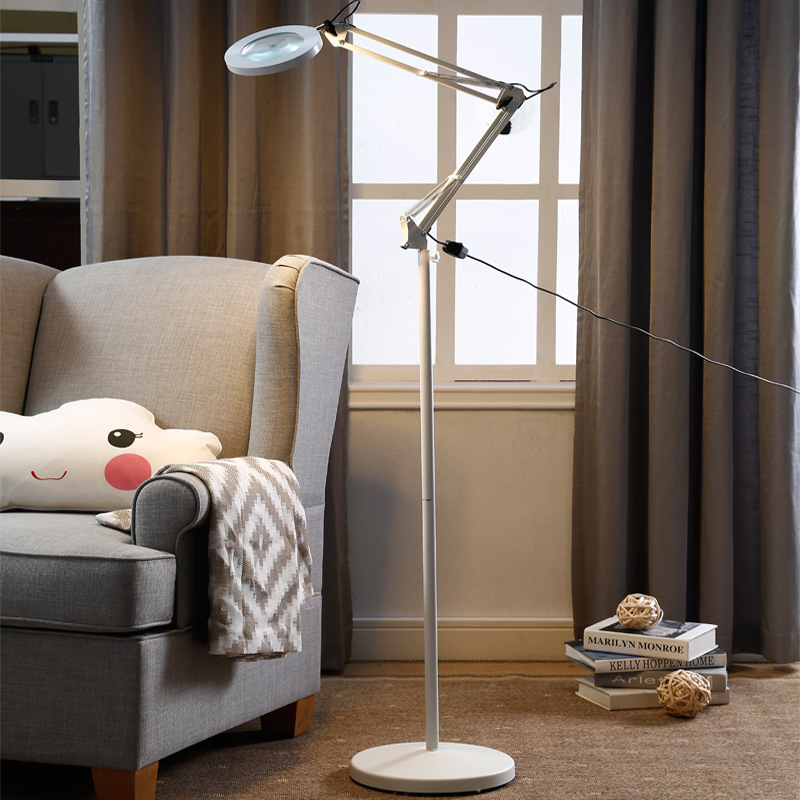 LED podna lampa s povećalom, zaštita očiju, podesiva visina 50-180 cm, kućište od aluminijske legure; idealno za ljepotu, manikuru, trepavice, obrve i tetoviranje, čitanje
