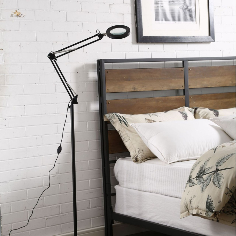 LED podna lampa s povećalom, zaštita očiju, podesiva visina 50-180 cm, kućište od aluminijske legure; idealno za ljepotu, manikuru, trepavice, obrve i tetoviranje, čitanje