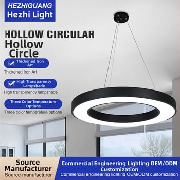 LED zavesné svetlo – kruhový dutý kruh, kovové telo, moderný minimalistický dizajn, priemer 120 mm, 5000 lm, CRI ≥ 80, 24V