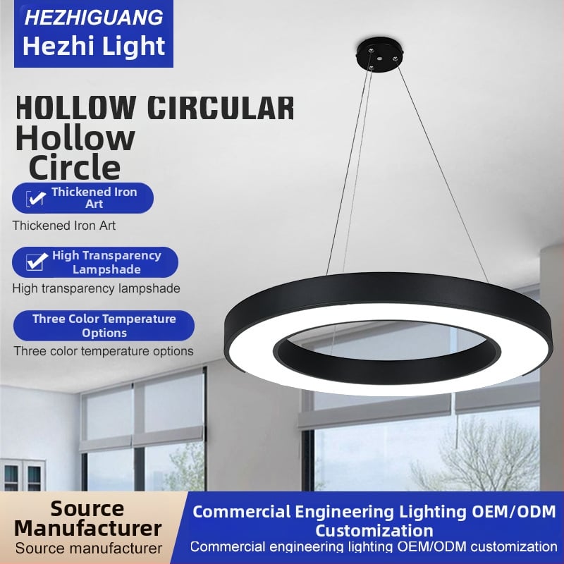 LED zavesné svetlo – kruhový dutý kruh, kovové telo, moderný minimalistický dizajn, priemer 120 mm, 5000 lm, CRI ≥ 80, 24V