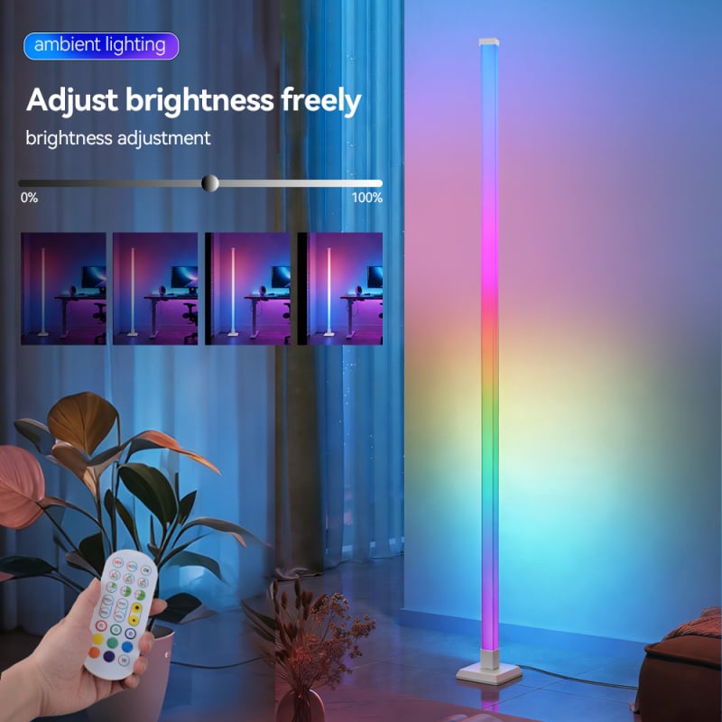 LED ugaona podna lampa s USB, RGBIC ambijentalno osvjetljenje, daljinski upravljač, zvukom aktivirano osvjetljenje