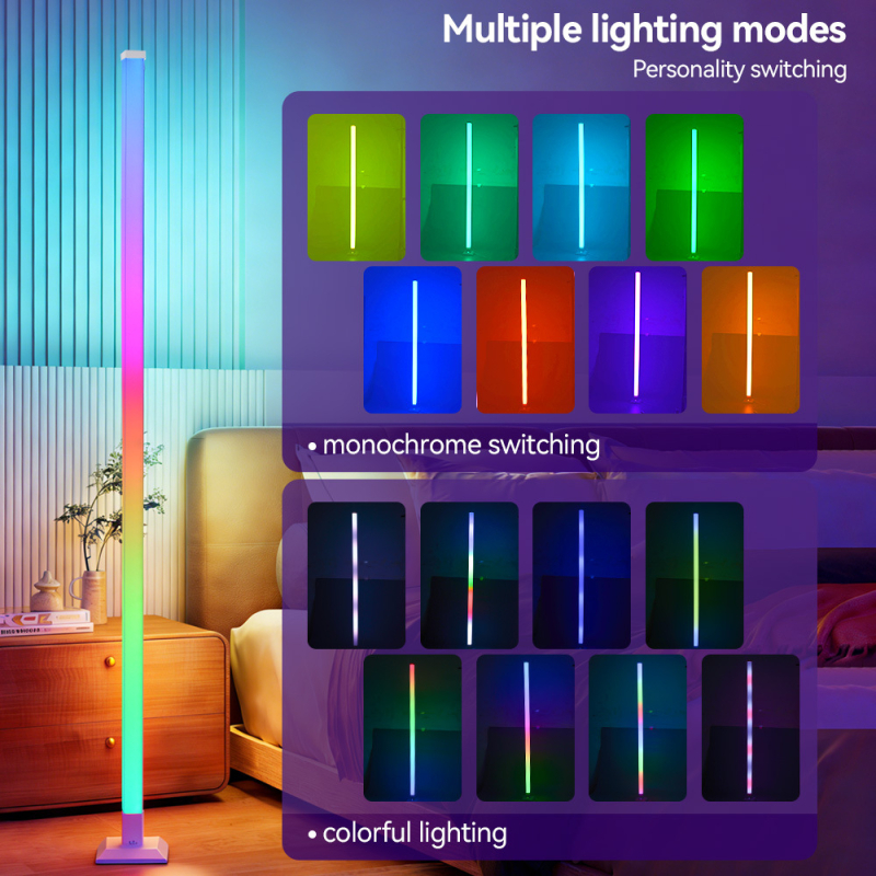 LED ugaona podna lampa s USB, RGBIC ambijentalno osvjetljenje, daljinski upravljač, zvukom aktivirano osvjetljenje