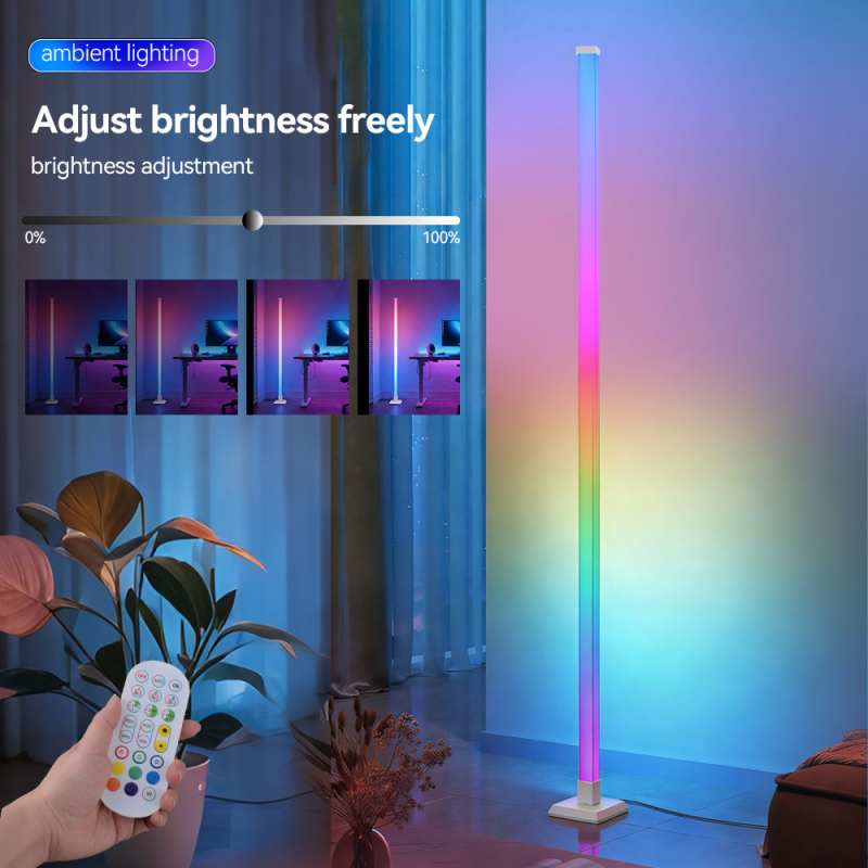 LED ugaona podna lampa s USB, RGBIC ambijentalno osvjetljenje, daljinski upravljač, zvukom aktivirano osvjetljenje