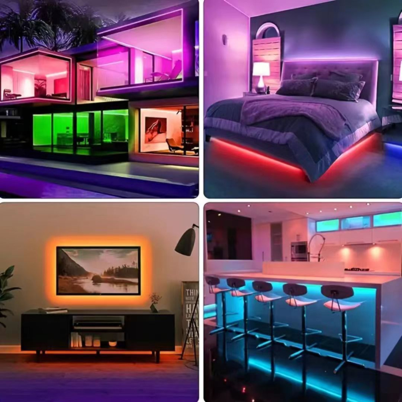LED traka RGB 5V s ugrađenim IC-om, 5050 RGB, duljina 5 m, 30 LED, upravljanje aplikacijom, ambijentalno osvjetljenje gaming sobe