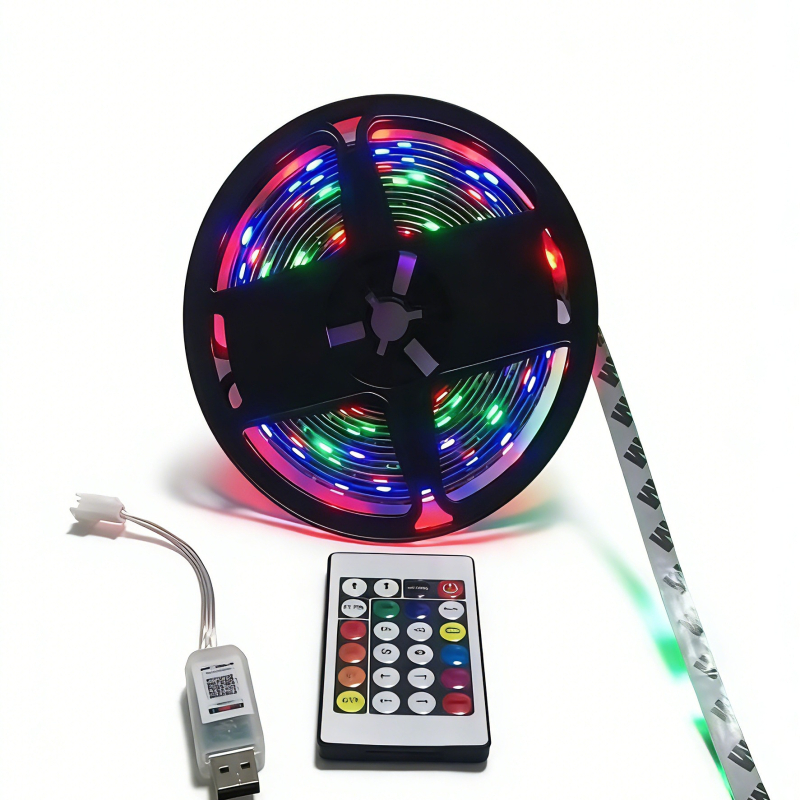 LED traka RGB 5V s ugrađenim IC-om, 5050 RGB, duljina 5 m, 30 LED, upravljanje aplikacijom, ambijentalno osvjetljenje gaming sobe