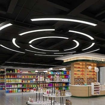 LED zakrivljena linearna svjetlost za komercijalne prostore | stropno viseće svjetlo, duljina po mjeri