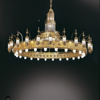 Minimalistički džamijski luster, jedinstven i elegantan, zlatne boje, metalno LED osvjetljenje, pogodan za hotelske foaje i javne prostore