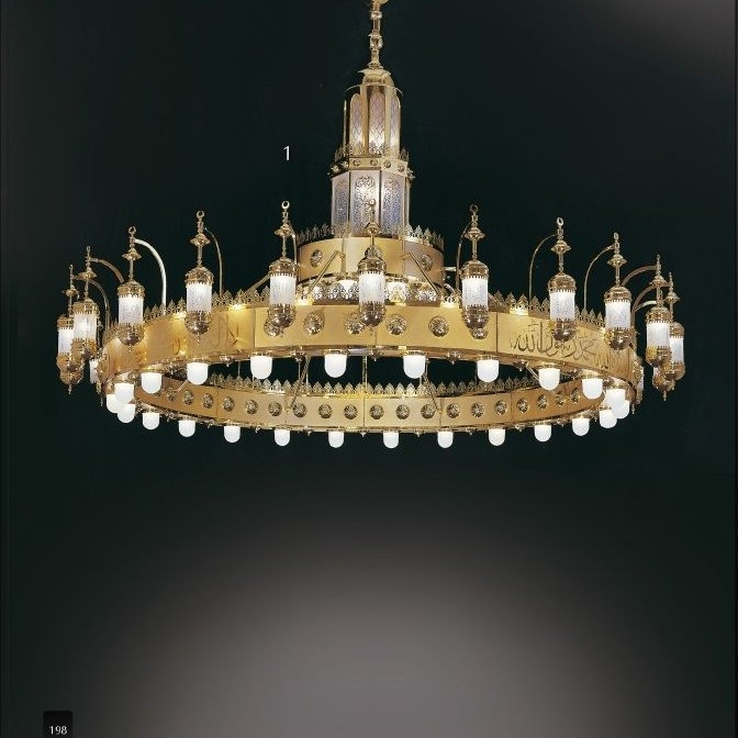 Minimalistički džamijski luster, jedinstven i elegantan, zlatne boje, metalno LED osvjetljenje, pogodan za hotelske foaje i javne prostore