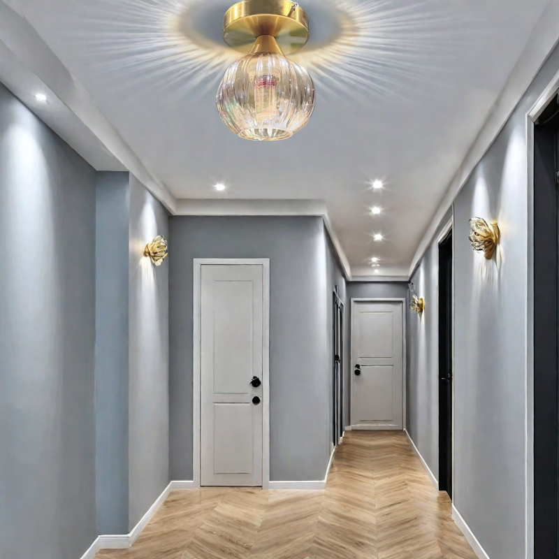 Moderna staklena stropna svjetiljka za ulaz i hodnik – minimalistički luksuz, pogodna za hodnik, garderobu i balkon