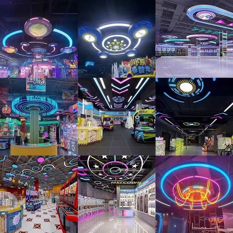 Hexagonalna viseća svjetiljka u obliku prstena – arcade stilu osvjetljenje za Internet kafiće, dvorane za igre i teretane, prilagodljivo osvjetljenje