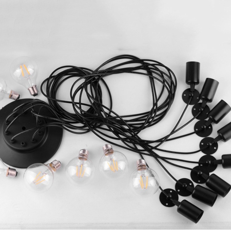Višedijelna lampa od željeza s dvostrukim postavljanjem (usisavanje ili vješanje), 220V, visina prilagodljiva do 1,2 m; pogodna za dnevni boravak i restoran.