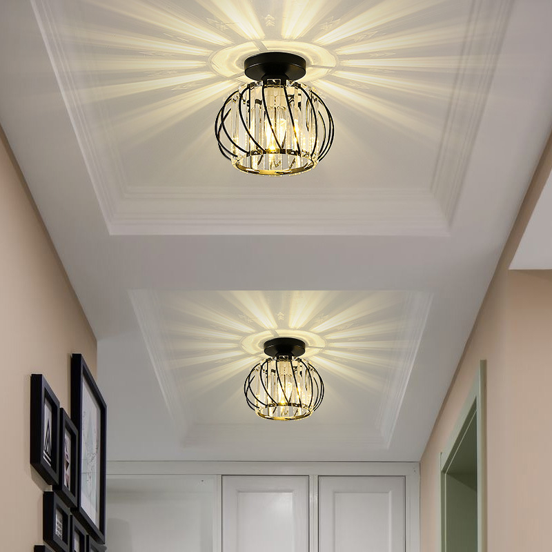 Nordijsko stropno svjetlo za hodnik i ulaz, moderni minimalistički LED s kristalnim tijelom i željeznim sjenilom, 220V, model S001, pogodno za 3–5 m²