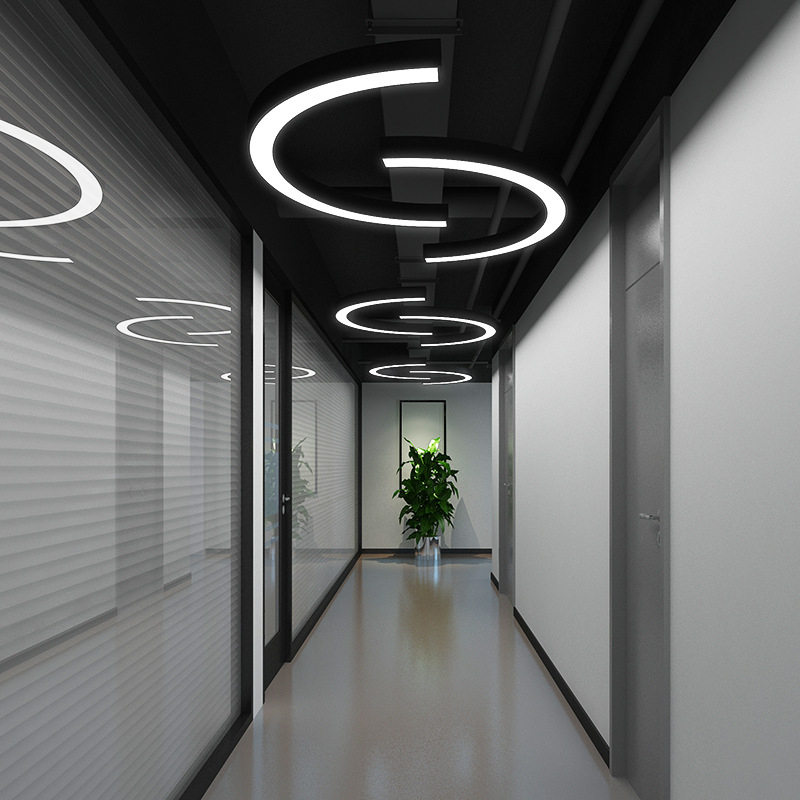 LED полилей с полукръгъл пръстен, диаметър 400 мм, индустриален стил – за офис рецепция, фитнес зала и интернет кафе
