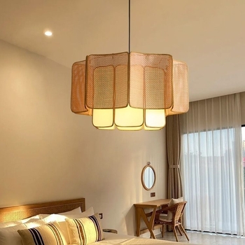 Japanski Wabi-Sabi stil viseća lampa od bambusa i ratana za dnevni boravak i blagovaonu, prilagodljiva visina 1,5 m