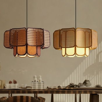 Japanski Wabi-Sabi stil viseća lampa od bambusa i ratana za dnevni boravak i blagovaonu, prilagodljiva visina 1,5 m