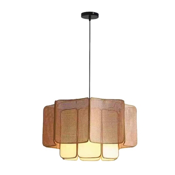 Japanski Wabi-Sabi stil viseća lampa od bambusa i ratana za dnevni boravak i blagovaonu, prilagodljiva visina 1,5 m