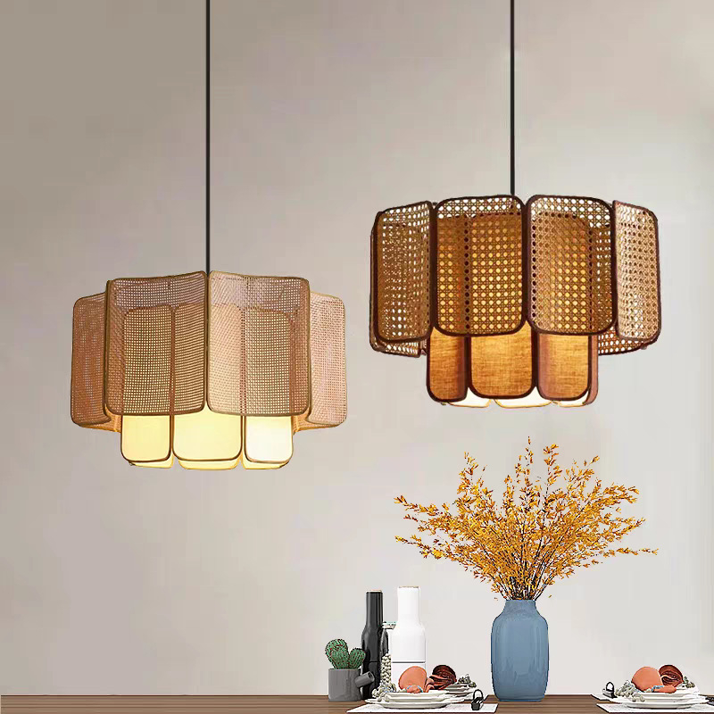 Japanski Wabi-Sabi stil viseća lampa od bambusa i ratana za dnevni boravak i blagovaonu, prilagodljiva visina 1,5 m