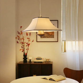 Viseći luster za blagovaonicu u stilu mid-century sa tekstilnim sjenilom i LED rasvjetom